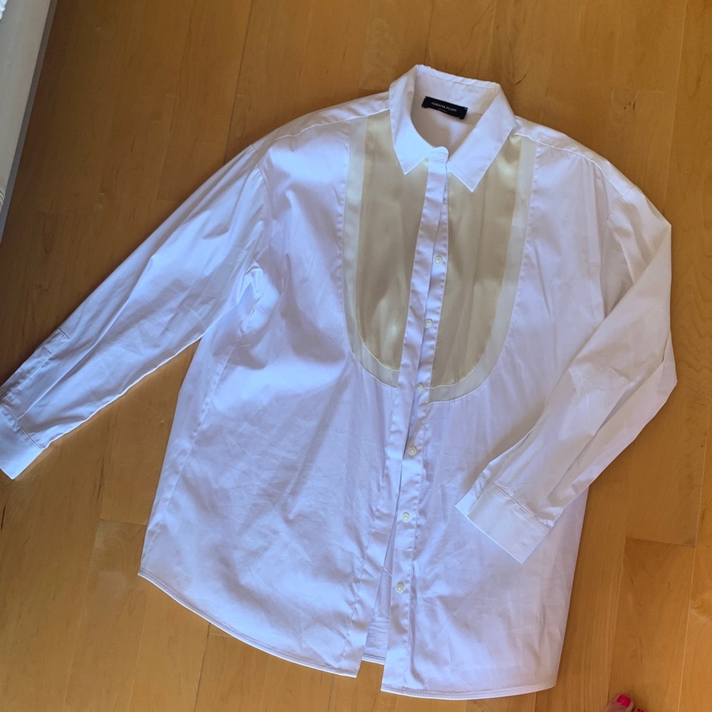Chic White Blouse with Cream Accents